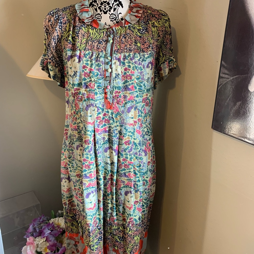 Johnny Was Tiered Button 100% Silk Dress S/M